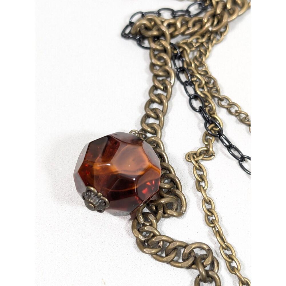 Simply Vera Wang Bronze Tone Brown Black Chunky Charm Layered Chain Necklace 24" - Picture 7 of 14